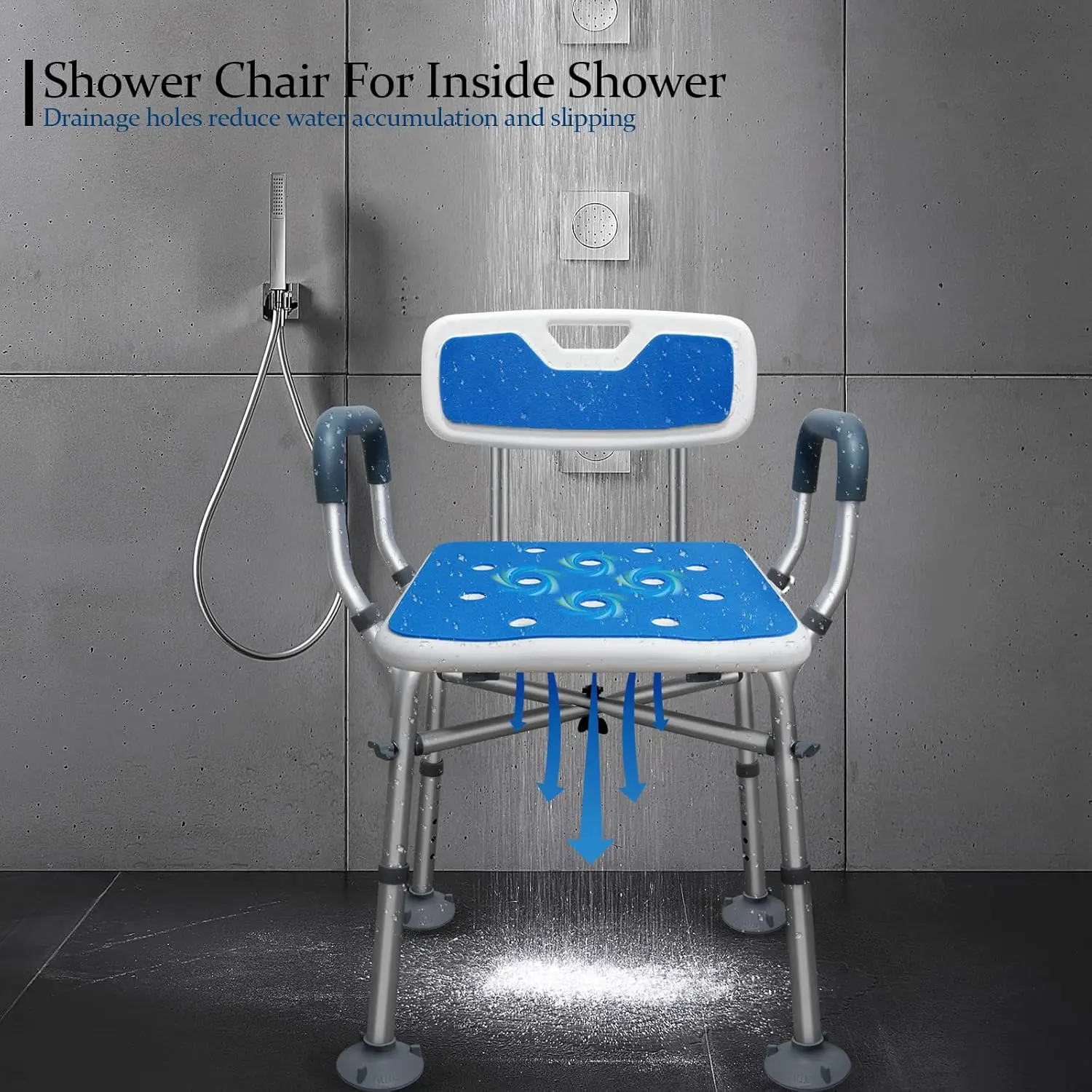 

Shower Chair with Arms with Unique Heavy Duty Crossbar Supports with Back Bariatric Bath Stool Safety Height Adjustable