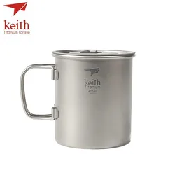 Keith Outdoor Camping Titanium Water Cup Ultralight Portable Folding Handle Hiking Travel Picnic Coffee Cup