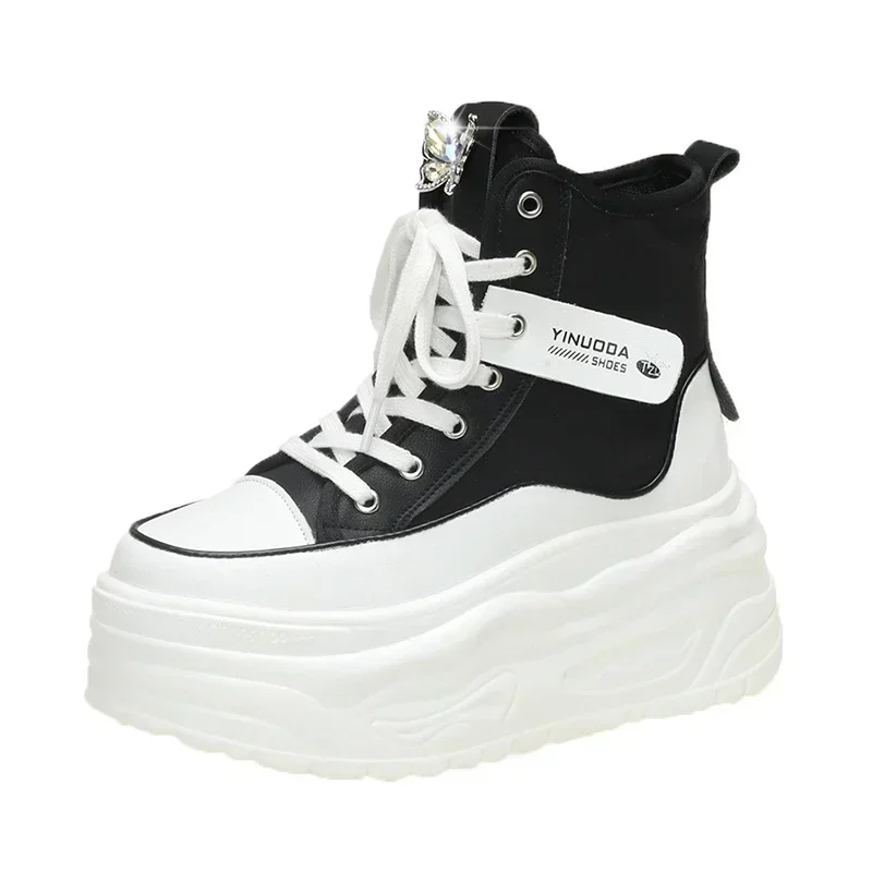 

Fashion Spring Black Thick Sole Casual Dad Shoes Breathable Chunky Sneakers Lace-up 8CM High Platform Sports Shoes Zapatos Mujer