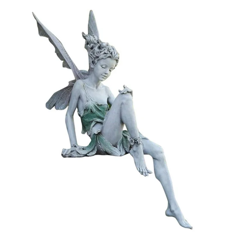 18/22CM Flower Fairy Sculpture Garden Landscaping Yard Art Ornament Resin Sitting Statue Outdoor Angel Figurine Craft Decoration