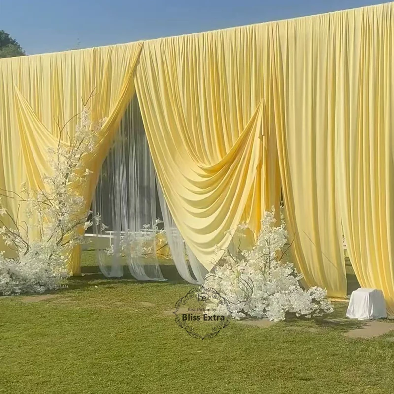 Tender Yellow Stretchy Fabric for Wedding Decoration Background Drapes Curtains Cloth Material for Backdrop Wide 170cm
