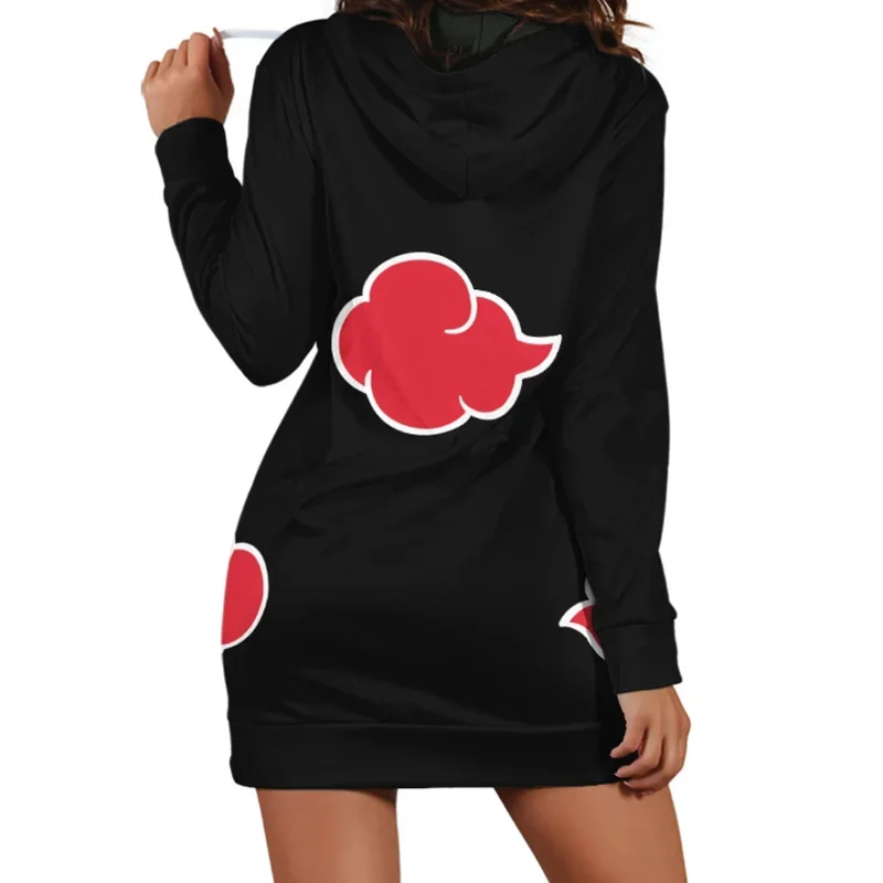 Woman Autumn Warm Sweatshirt Long Sleeve Dress Sasuke Itachi Akatsuki Cosplay Clothing Hooded Collar Pocket Pullover