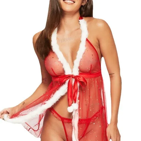 

INS европейское и американское трансграничное рождественское кружевное нижнее белье на шнуровке, блестящий сексуальный костюм с помпоном, женский 27377