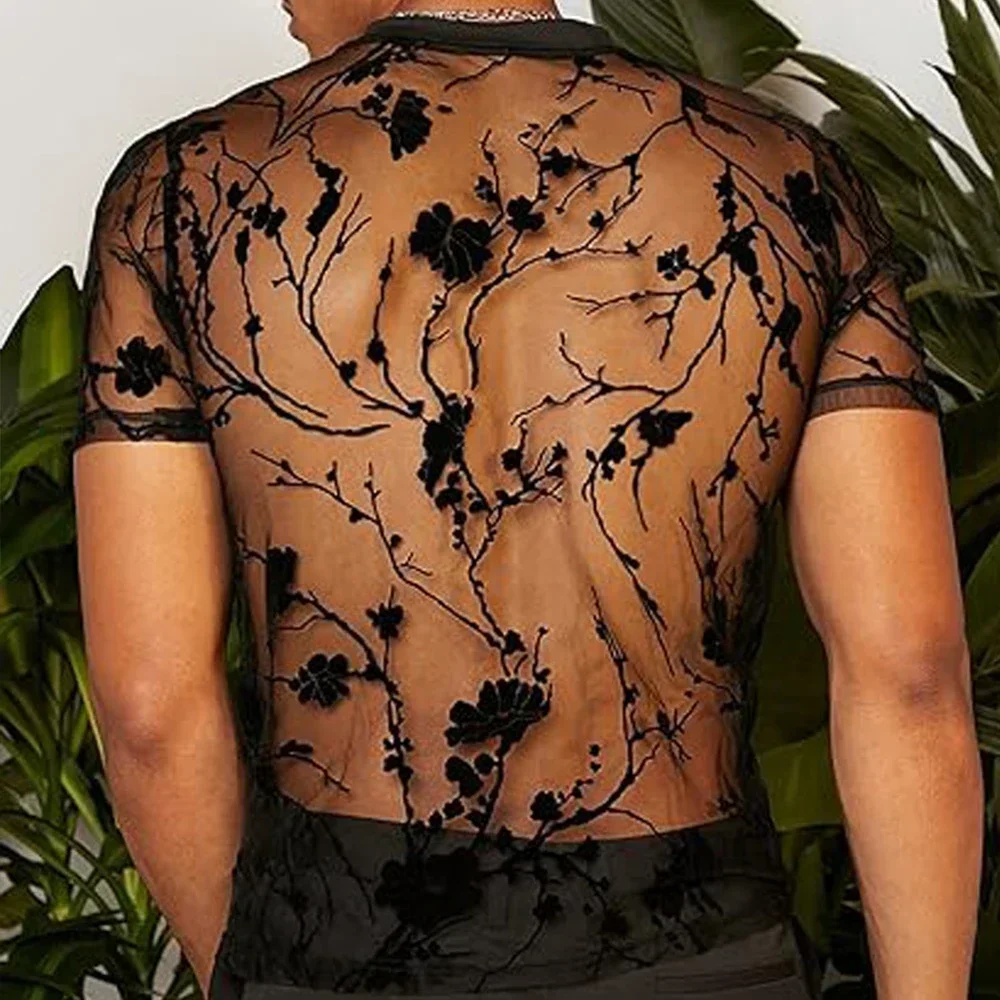 

Мужские сексуальные топы, сетчатые прозрачные футболки с круглым вырезом и короткими рукавами, прозрачные футболки, уличная одежда для вечеринок, ночных клубов, повседневные майки