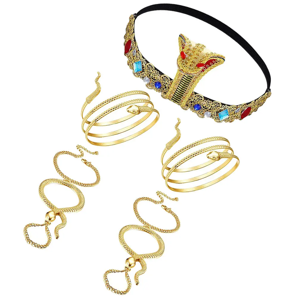 1Set Egyptische Stijl Slang Haarband Props Kostuum Hoofdtooi met Armbanden voor Halloween Party Cosplay Accessoire Vrouwen Decor