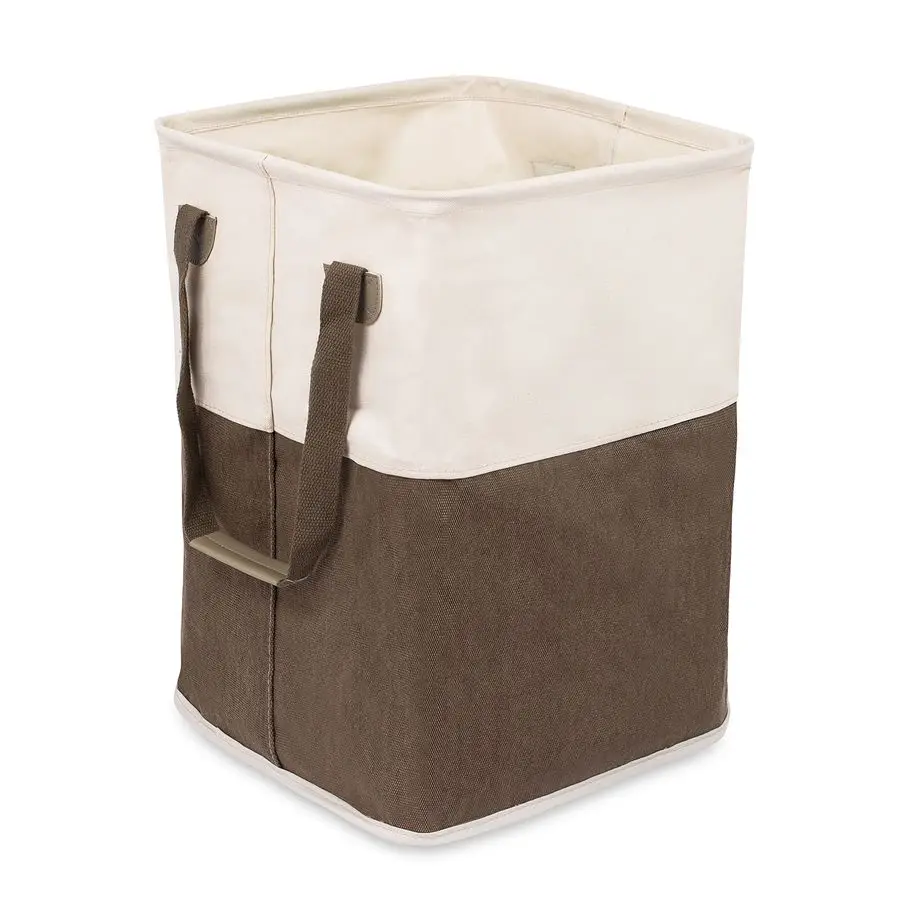 

Квадратная тканевая корзина для белья с ручками, сортировщик для грязной одежды, удобное хранение, складной коричневый и белый холст