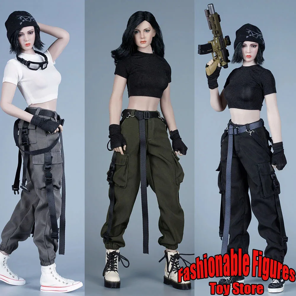 Cl003 1/6 Female Overalls Functional Multi-Pocket Fashion T-Shirt Pants Suit Set Model For 12 Inches Action Figure Body