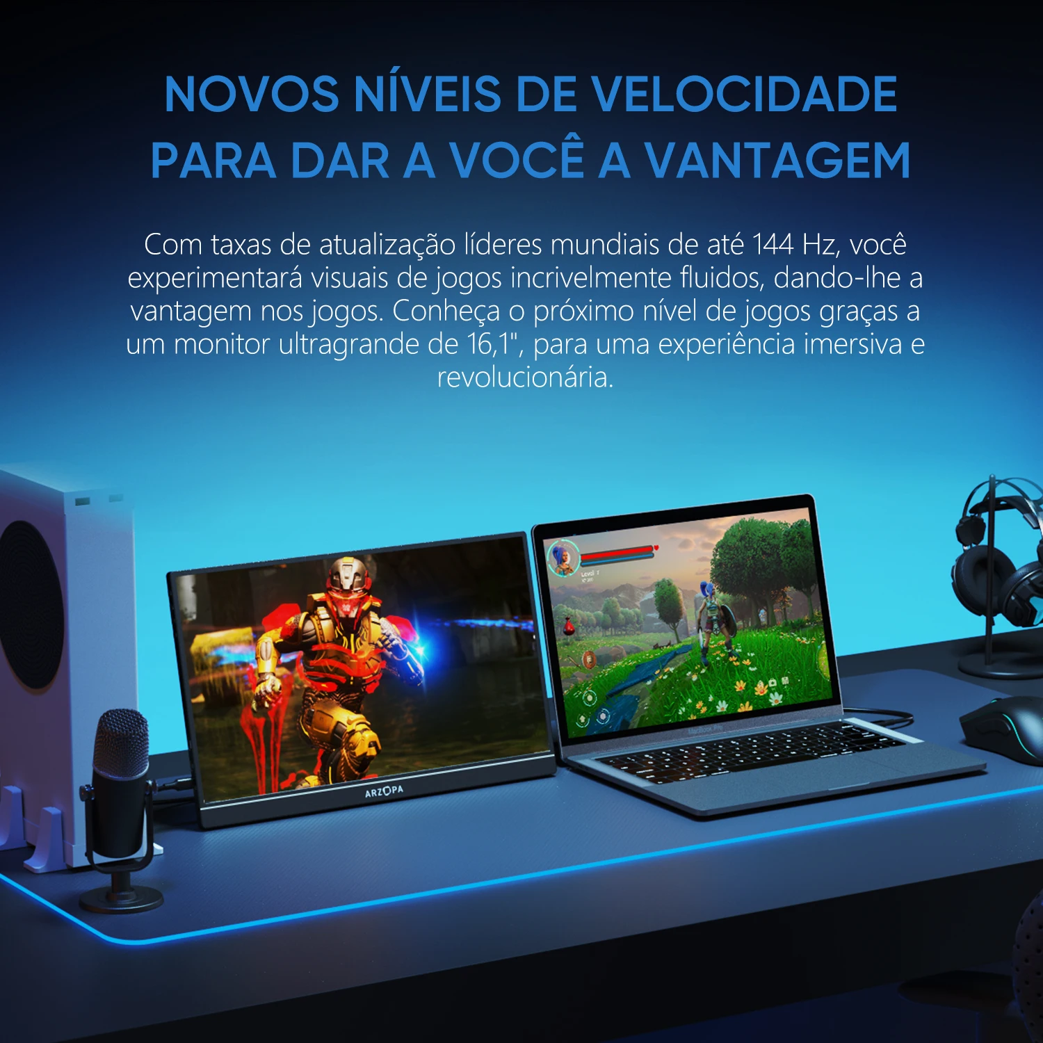 [produto no brasil] Novo ARZOPA 16.1 polegada 100% sRGB 144Hz Monitor de Jogos Portátil Display Laptop com Tipo C Mini HDMI Para PS4/5 Steam Deck