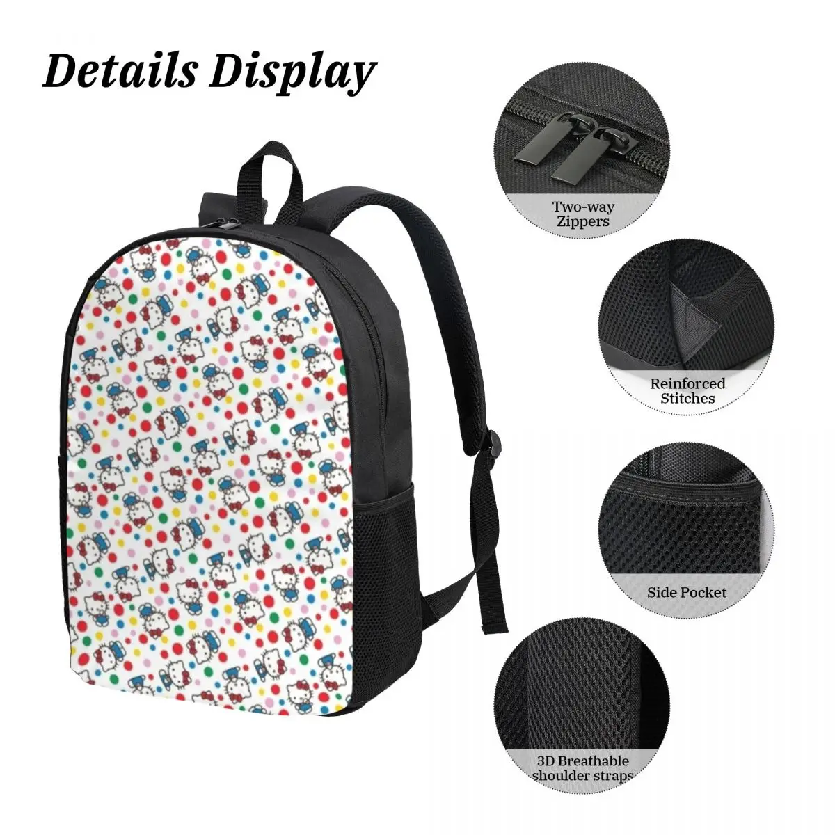Hello Kitty 17-Inch School Backpack with Insulated Lunch Bag and Pen Case Perfect All-in-One Set for Daily Use
