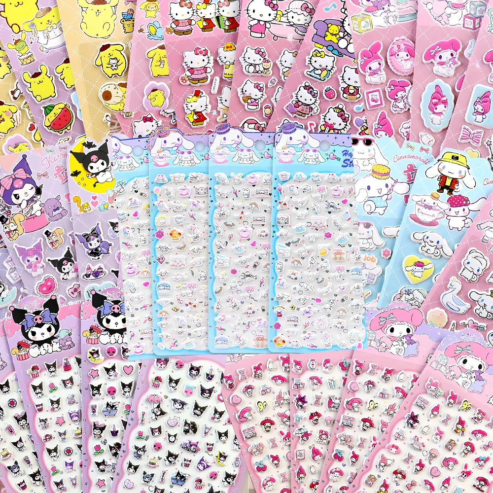 

Kawaii Sanrio Anime Character Bubble Stickers Cute Kuromi Cinnamoroll 3D Puffy Sticker Waterproof Decorative Luggage Guitar Bike