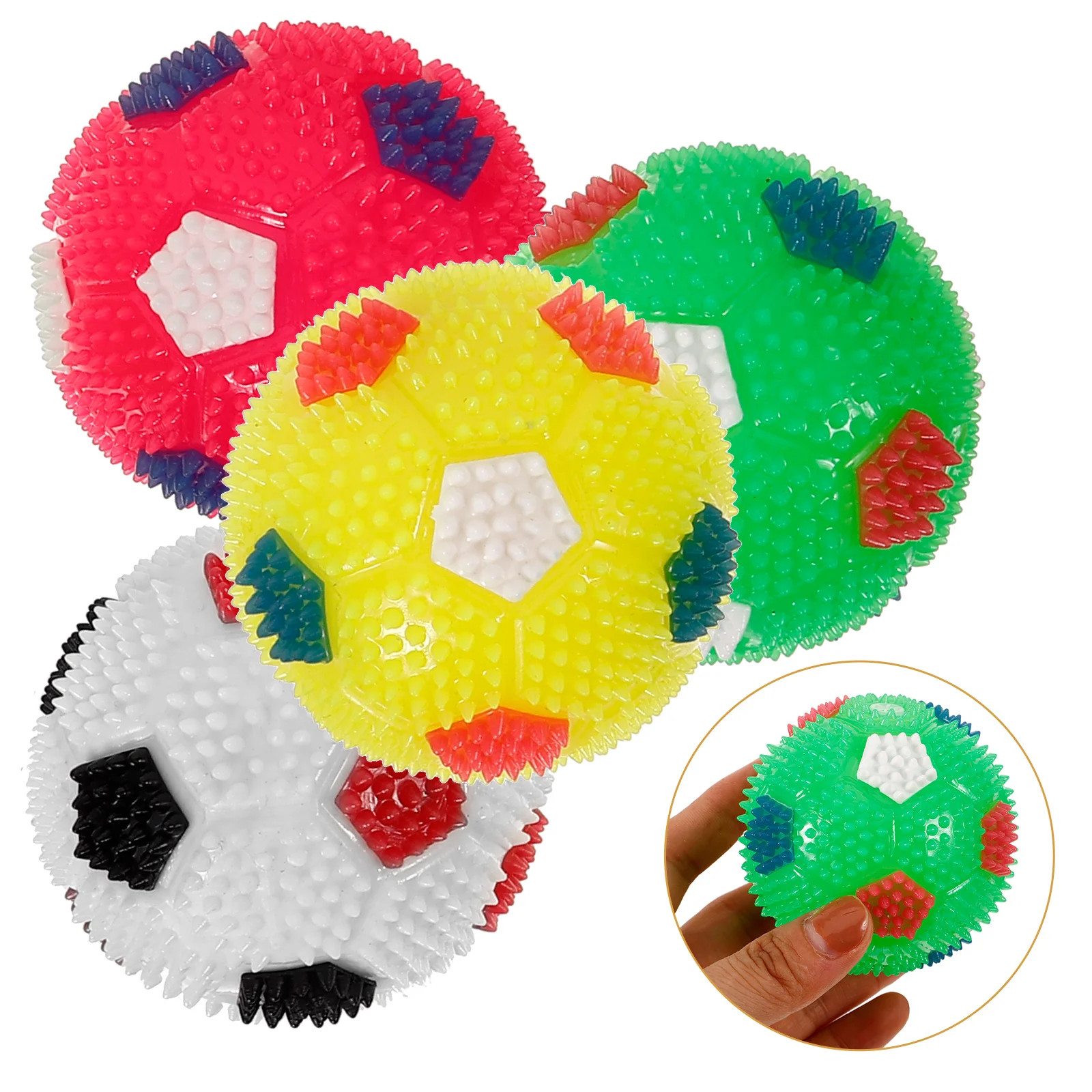 4 Pcs Squeaker Ball Dog Toy Luminous Elastic Spiky Ball Squeezy Bouncy Toy Balls for Men Women Adults Teens and Pets