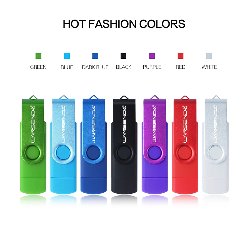 WANSENDA OTG USB 3.0 Flash Drives for Android/PC 8GB 16GB 32GB Pen Drive 64GB 128GB 256GB External Storage 2 in 1 Pendrive