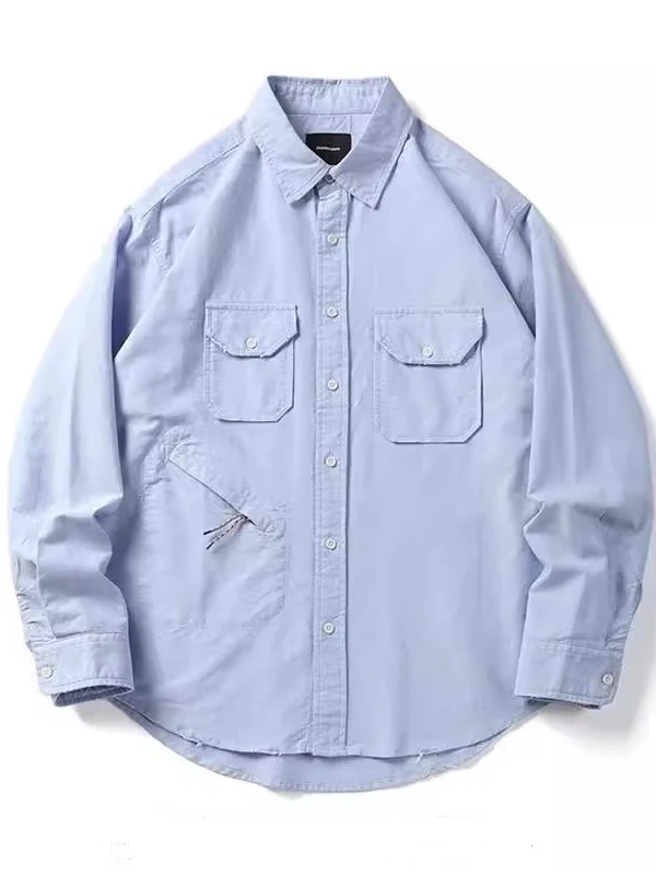 

Ретро-японская свободная рабочая рубашка-куртка из оксфордской ткани для мужчин, с длинным рукавом, в полоску, повседневная, модная, дышащая, из хлопка