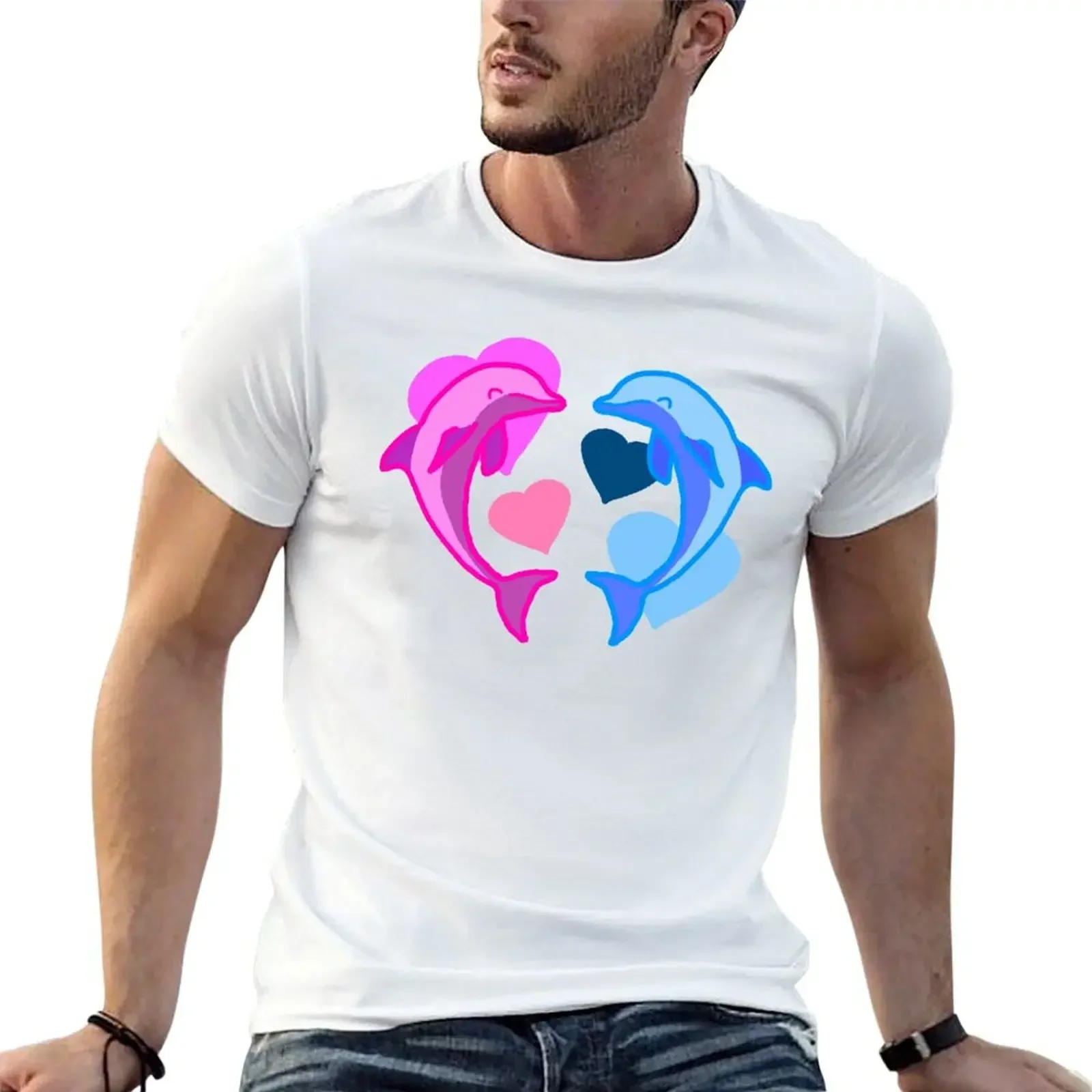 

Dolphin Love T-Shirt summer tops sublime Short sleeve tee mens t shirt graphic