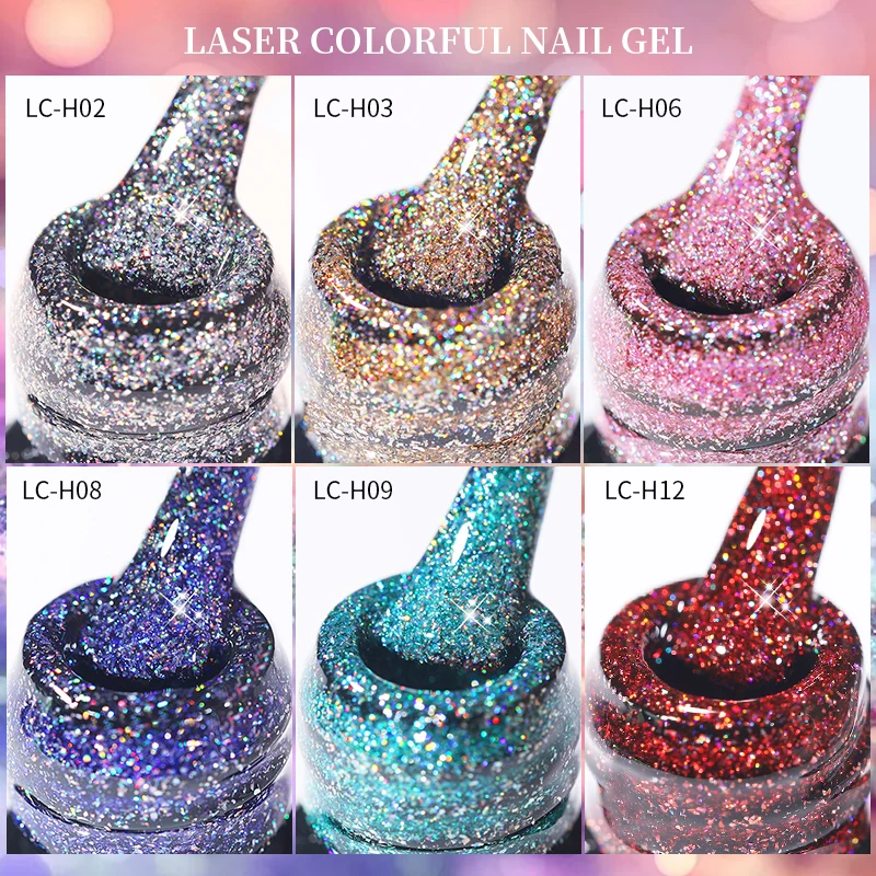 Lilylucu 7Ml Cat Kuku Gel Glitter Holografis Payet Berkilau Warna Musim Semi Dekorasi Seni Kuku Pernis LED UV Rendam