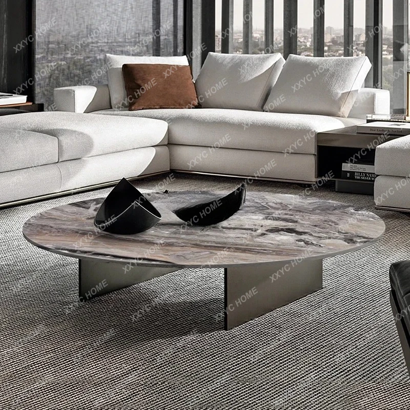 LNatural marble Lauren black gold coffee table light luxury simple modern style