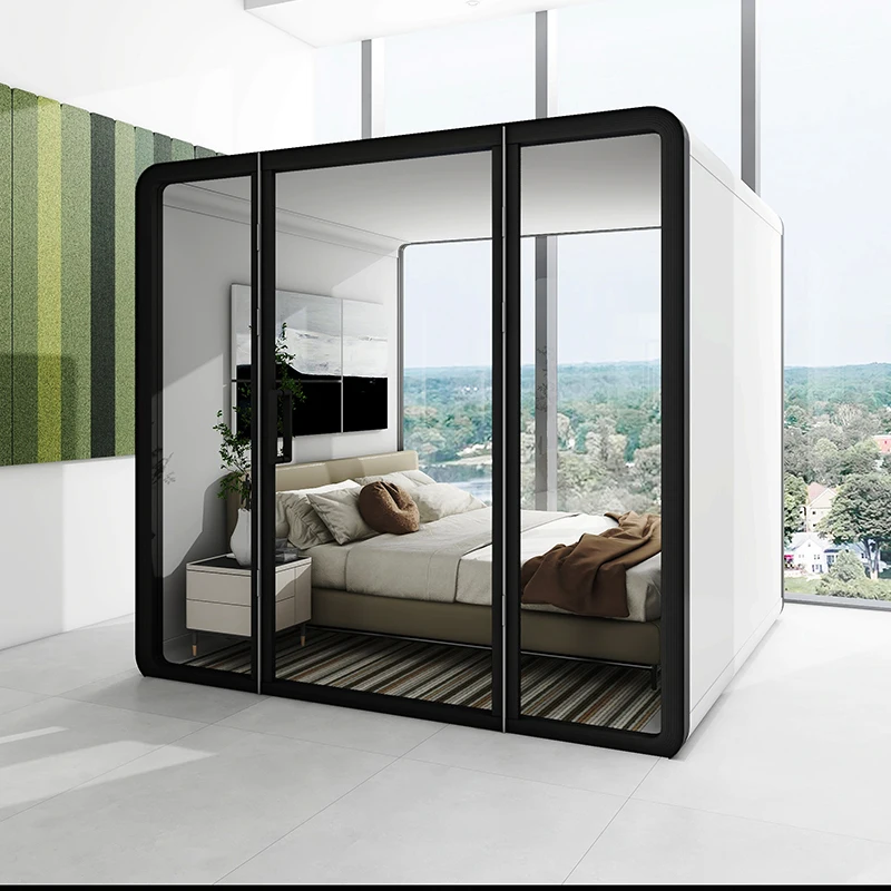 Private Soundproof Glass Booth Pod Expandable Removable Indoor Hotel Capsule Workshop Warehouse Studio Apartment School