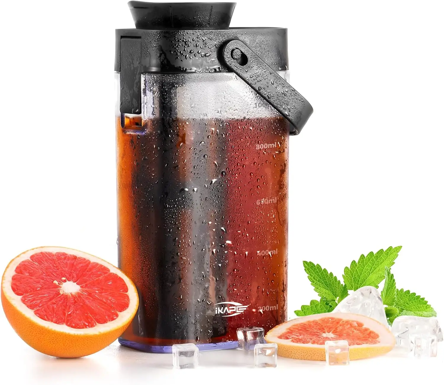 ماكينة صنع القهوة الباردة IKAPE بوزن 33.8 أونصة مع فلتر قابل للإزالة وصنبور مانع للتسرب للقهوة المثلجة والشاي، جسم بلاستيك تريتان