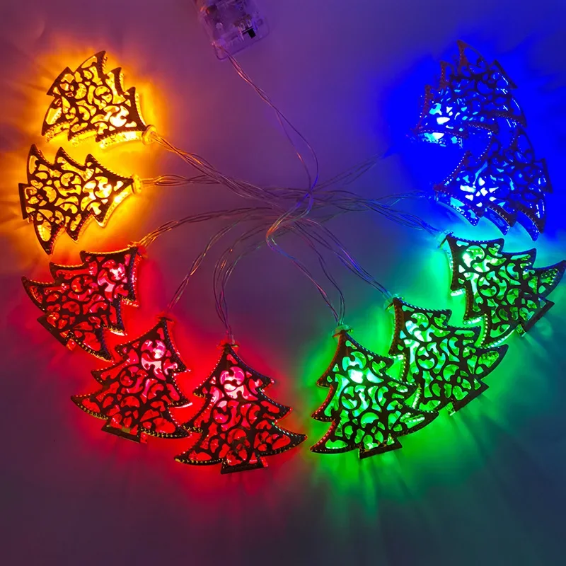 Luci a LED con luce a stringa di natale scava fuori la lampada decorativa dell'albero di natale in ferro battuto luci colorate luce d'atmosfera natalizia