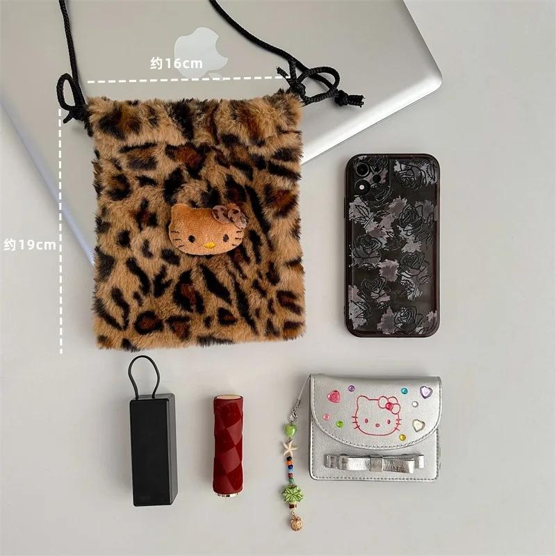 Kawaii Hellos Kittys śliczne pluszowe wzór w cętki torba na telefon sznurkiem torba Crossbody damska torba na ramię kosmetyczki prezenty dla par