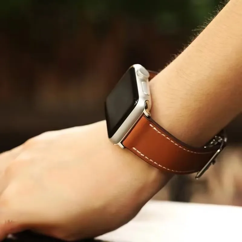 Correa de cuero genuino para Apple Watch Band 45mm 40mm 44mm 42mm 46mm 41/49mm pulsera duradera iWatch Ultra 2 11 10 9 8 7 6 5 4 SE