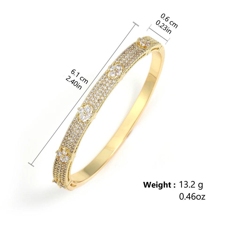 Yupsk Luxury Shiny Full Zircon Open Bangle Bracelet for Women Exquisite Brass Flowers Design Wedding Party Jewelry Gift image 6