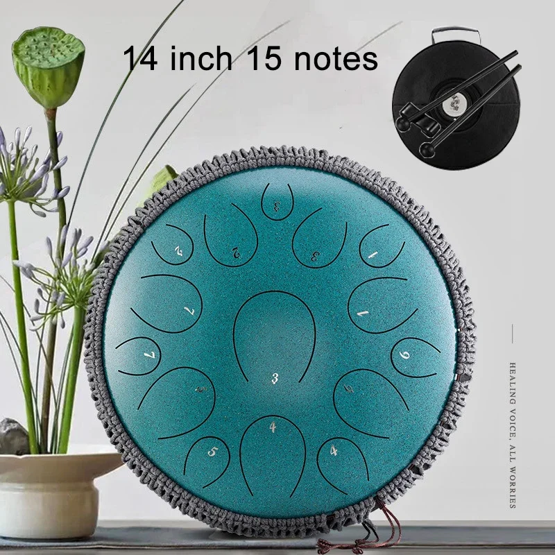 

14 Inch 15 Notes Hluru Professional Glucophone Steel Tongue Drum Key C Tone Ethereal Drum Handpan Percussion Musical Instrument