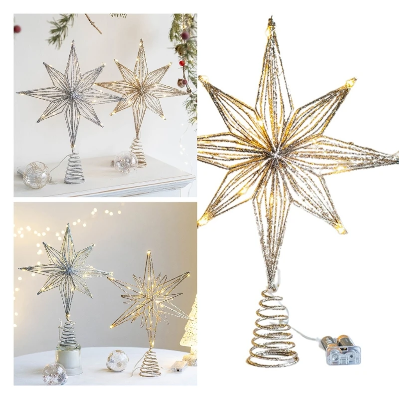 448B Christmas Tree LED Star Tree Toppers Battery Operated Treetop Decoration Ornament 2024 New Year Festival Party Decor