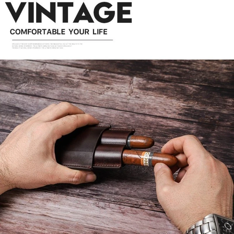 

2-in-1 Multifunctional Convenient Cigar Humidor, Premium Genuine Leather Cigar Cover Integrated Cigar Preservation Case