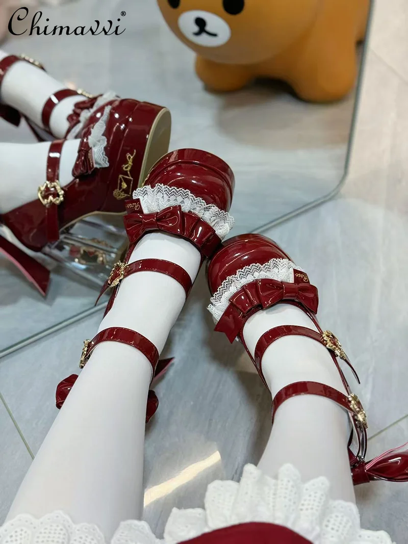 

Original Design Lolita High Heels Princess Sweet Girl Round Toe Thick Sole Cute Big Bow Versatile Elegant Mary Jane Shoes