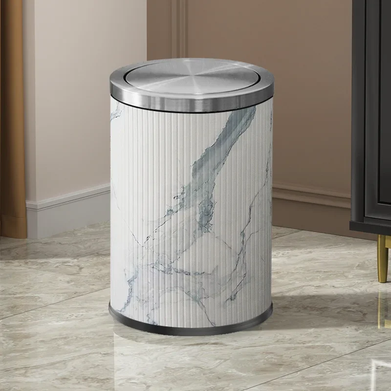 Metal Trash Can Large Capacity Swing Lid Trash Bin Creative Light Luxury Household Garbage Bins Cleaning Tools Accessories