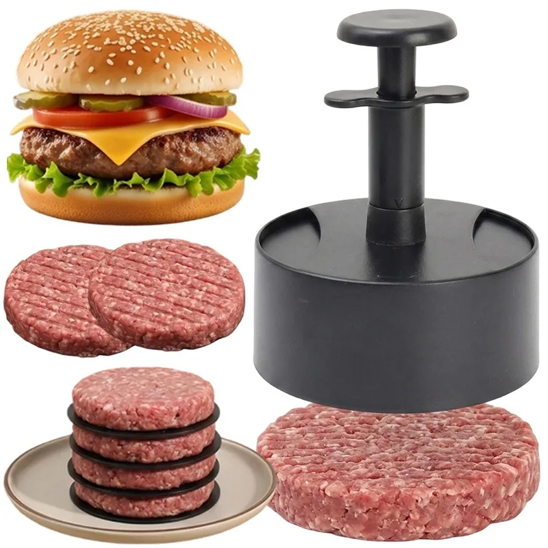 Meat Patty Press Hamburger Maker with Ejector Food Grade Plastic Non Stick Mold Ergonomic Handle for Beef Pork Shrimp Veggie BBQ