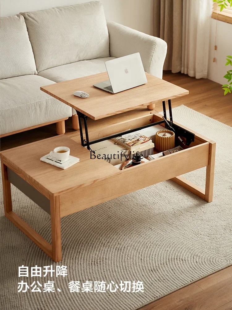 Mesa de centro de madera maciza de fresno nórdico para sala de estar, mesa de té de apartamento pequeño de estilo japonés, nuevo, 2024