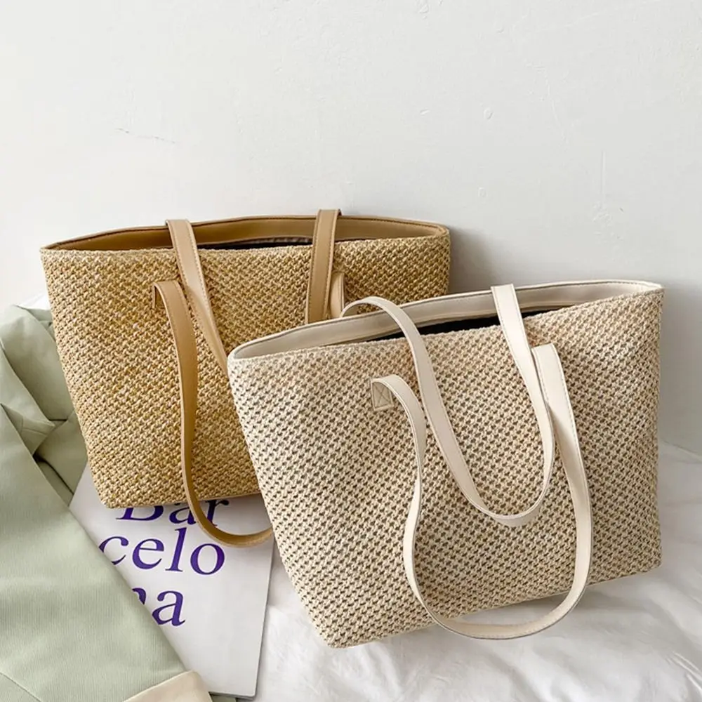 Summer Large Capacity Woven Casual Tote Bag Shopping Bag Straw Handbag Beach Straw Bag