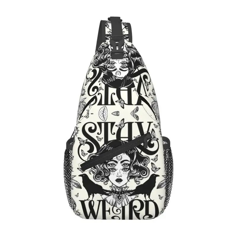 

Custom Stay Weird Halloween Witch Sling Crossbody Backpack Men Cool Chest Shoulder Bag for Traveling Daypack