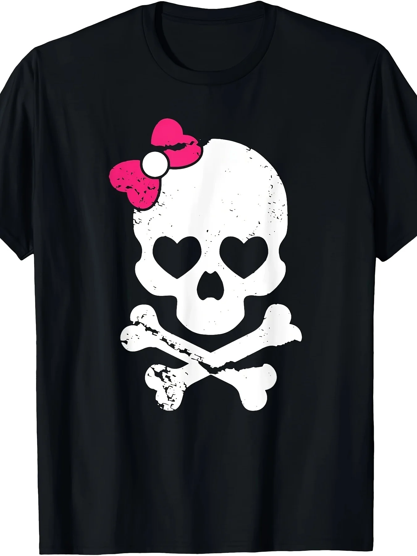 Cute skull and cross-bone pink bow tie charming T-shirt 180g