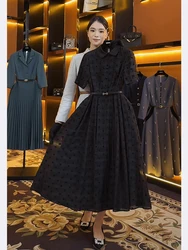Elegant Black Dress 2024 Summer New High-End Short Sleeve Long Skirt Women's Fashion Fragrance Style A-Line Silhouette Pure C...