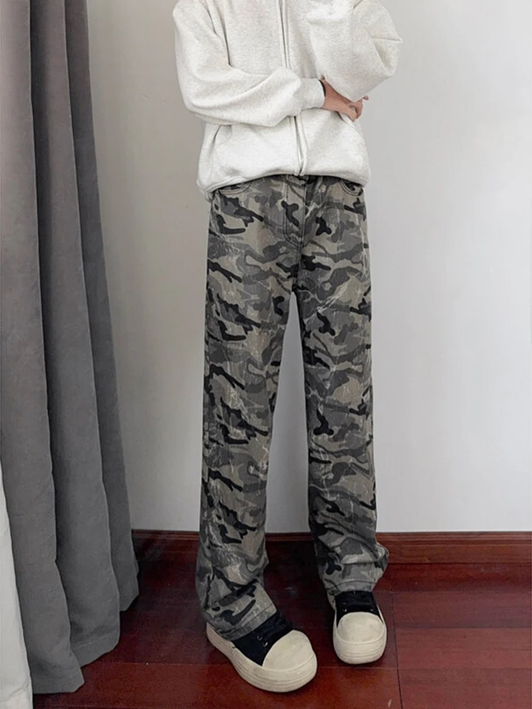 

Cleanfit Camouflage Jeans Men's Autumn Winter Straight Leg Pants Outdoor Logging Workwear High Street Style Youth Fashion