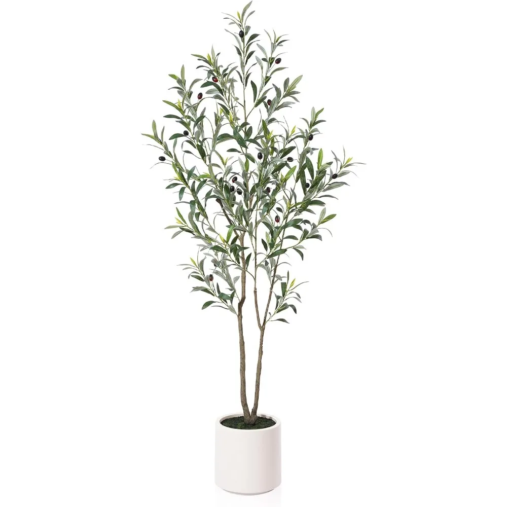 

LOMANTO Artificial Olive Trees, 5 ft Tall Fake Olive Trees for Indoor, Faux Olive Silk Tree, Large Plants with White Plant