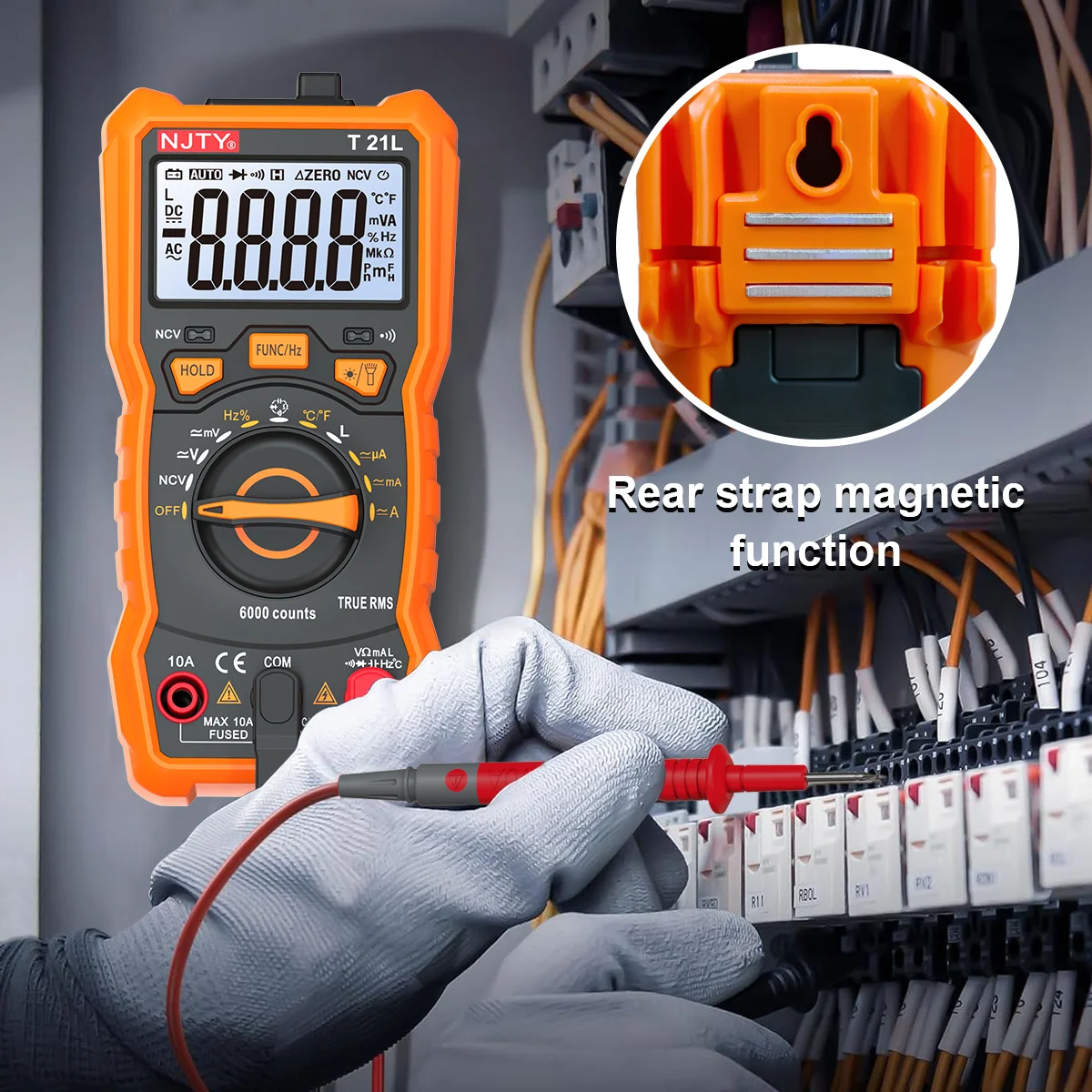 NJTY T21L Inductance Digital Multimeter 600μH-60H Range Duty Cycle 0.1-99% Temp DC AC Amp Voltage Resistance Capacitance NCV Hz