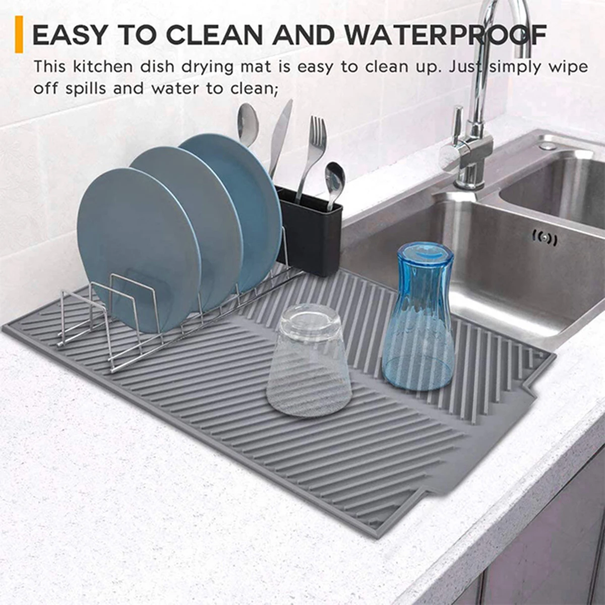 Silicone Dish Drying Mat Drain Mat Built-in Drain, Easy to Clean Reusable Sink Mat, Heat Insulation Mat, Multifunctional Kitchen Mat, Dishwasher Bracket Tripod, Kitchen Accessories