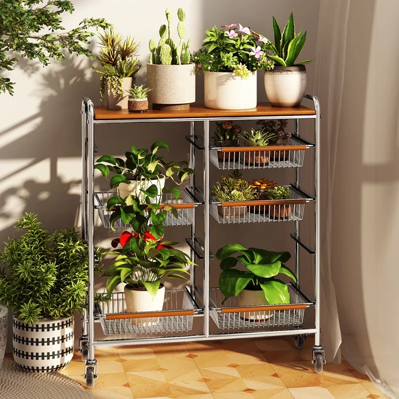 Flower shelf living room floor-to-ceiling shelf balcony plant shelf solid wood multi-layer