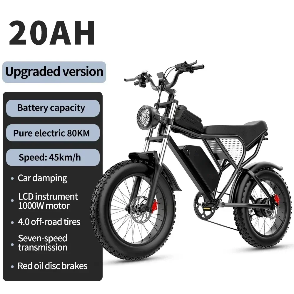 1000W Dual Motor 20AH Dual Battery Top Speed 45KM/H 20*4Fat Tire  Electric Bike  Mountain Electric Bicycle