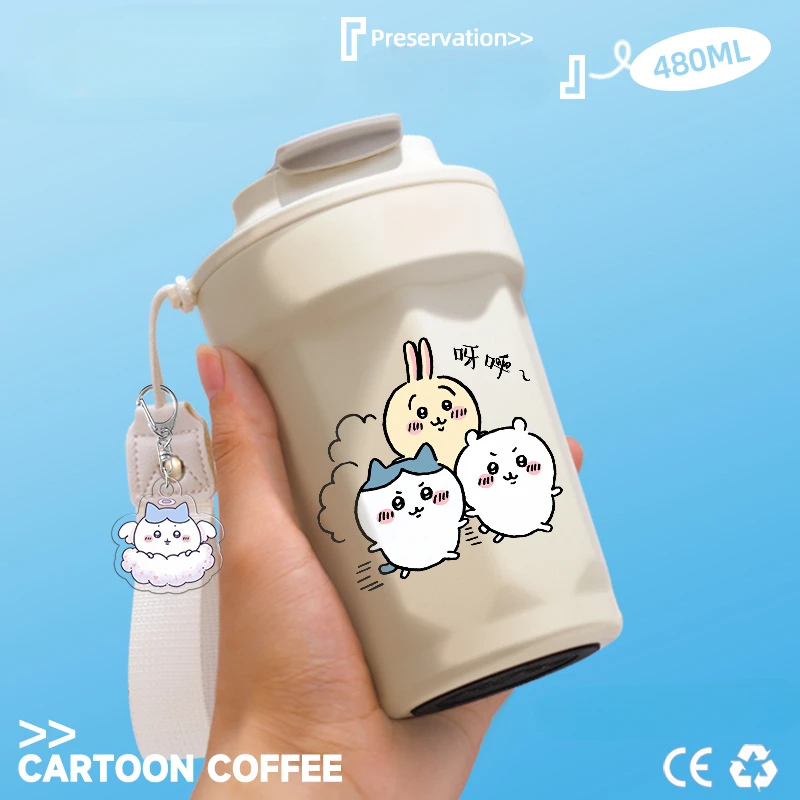 Kawaii Chiikawa Hachiware Usagi mignon thermos en acier inoxydable grande capacité voiture double boisson tasse à café