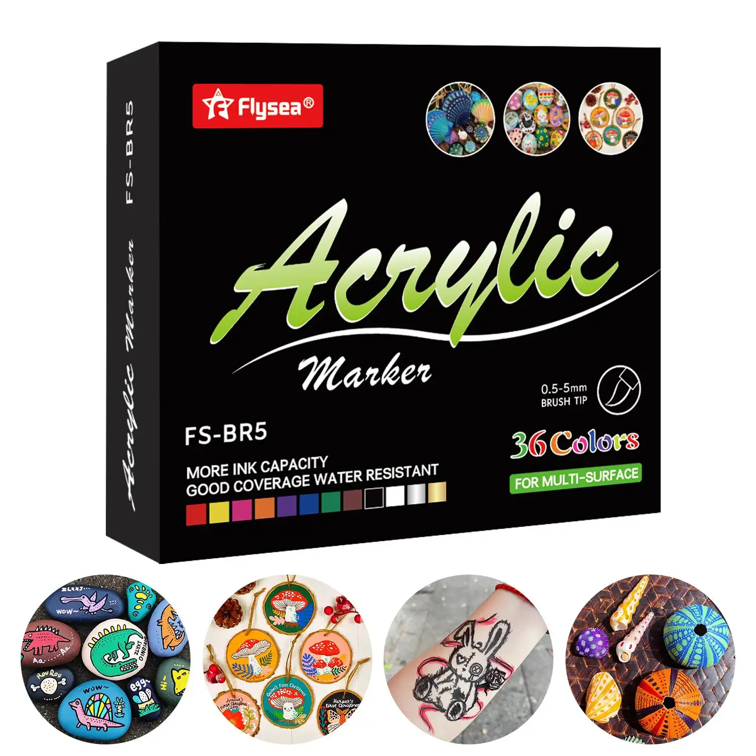 12/24/36 Color Brush Tip Acrylic Paint Pens, Paint Markers for Lettering and Creative Painting, Suitable for Rock, Cup, Ceramic, Glass, and Other Materials