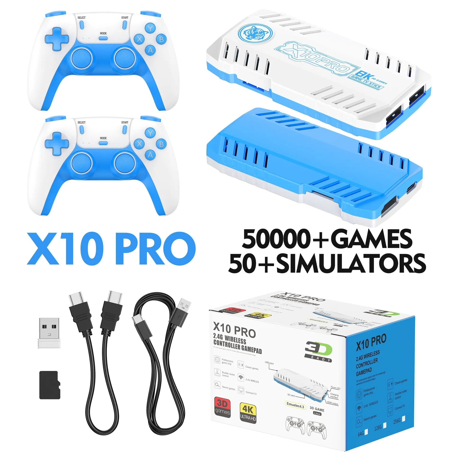 

Новая игровая приставка X10 Pro 128G 2026 года с 4K видео, беспроводными геймпадами и классическими аркадными играми