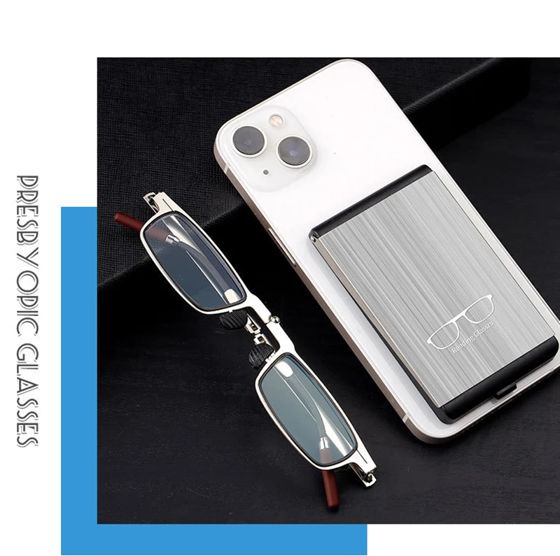 Ultraleichte, faltbare Lesebrille aus Metall für Damen und Herren, tragbare Presbyopie-Brille, faltbare Anti-Blaulicht-Brille für Herren – Detail 7