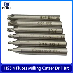 CHKJ-High Speed Steel Milling Cutter Broca, HSS End Mill, Haste reta, Ferramenta de serralheiro, 4 flautas, 1mm, 1.5mm, 2mm, 2.5mm, 3mm, 4 milímetros, 5 milímetros