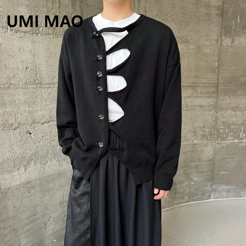 

UMI MAO Yamamoto Dark Sweater Couple Autumn Winter Design Loose Knitted Cardigan Ball Decoration Open Sweater Coat Men Women