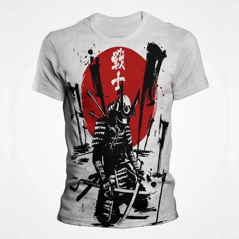 Vintage Samurai Ink Wash Graphic T Shirts For Men Women 3d Printing Short Sleeve Mens Tee Top Streetwear T shirt Tee